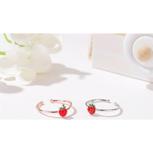 Strawberry Ring Gold Silver Color Plated Jewelry Korean Small Fresh Vigor Girl Rings For Women Literary Student Tail Ring J2315