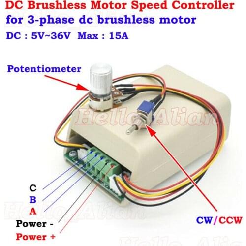 15A DC 5V 6V V 12V 24V 36V BLDC Brushless Motor Controller Brushless fan controller CW CCW Reversible Switch