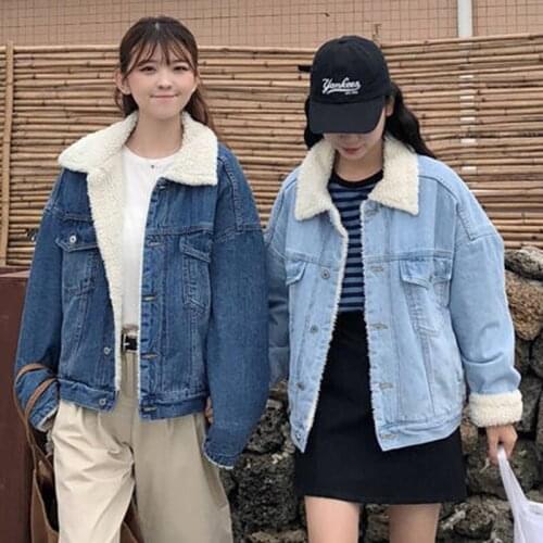 Korean Chic Women Winter Jackets 2021 Thick Outwear Denim Coat Solid Turn Down Collar Warm Jacket for Female Plus Size M-3XL