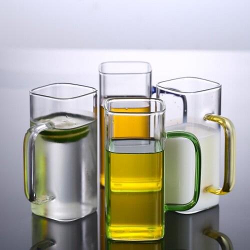 Nordic Style Square Mouth High Borosilicate Glass Heat Resistant Tea Cup Household Beverage Juice Cup Transparent Milk Beer Mug