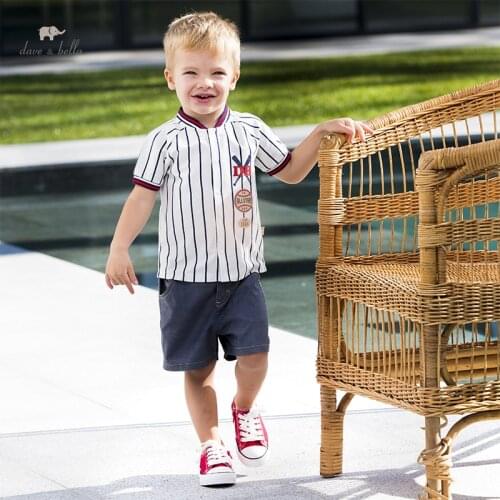 DBA16227 dave bella summer baby boys casual cartoon striped print T-shirt children tops kids boy fashion tees
