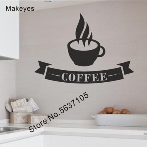 Makeyes Coffee Cup Wall Decal Home Kitchen Wall Stickers Coffee Shop Decoration Window Door Wall Decor Vinyl Art Decoration Q778