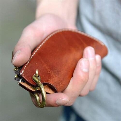 Mens Mini Key Wallets Cute Coin Purse Genuine Cow Leather Clutch Retro Handmade Car Key Holders Small Bags Gift for Friends