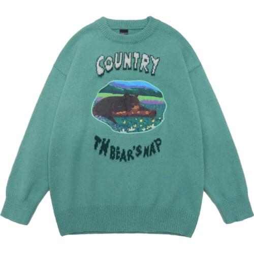 2021 New Mens Fashion Sweater Pullovers Autumn Winter Casual Round Collar Mens Sweaters Cartoon Patch Printing Pullover Size XL