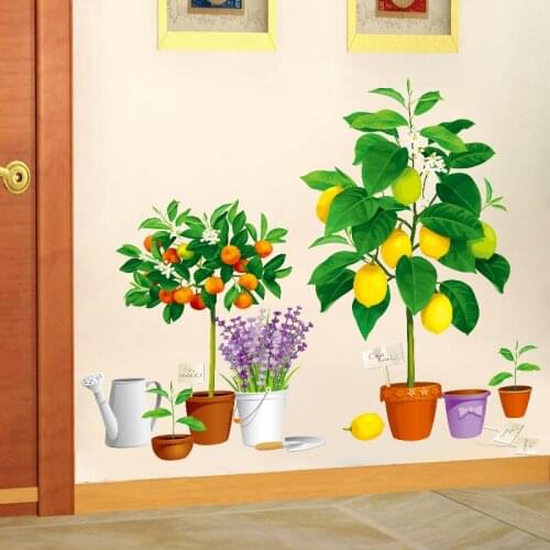 Fresh Fruit Potted Wall Stickers Flowers for Kids Bedroom Living Room Decal 3D Stereo Room Decor Vinyl Wallpaper
