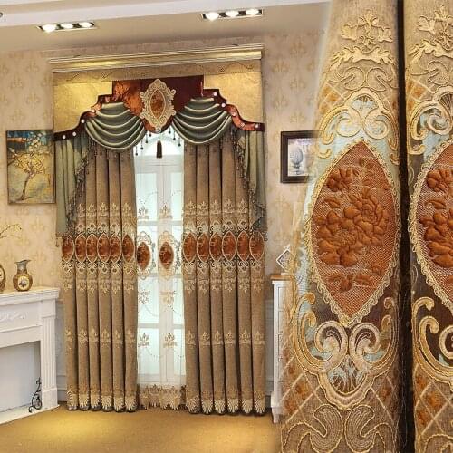 2021 New European Style High-end Light Luxury Chenille Fabric Embroidered Shading Curtains for Living Dining Room Bedroom