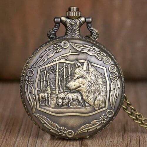 New Arrival Vintage bronze Wolf Quartz Pocket Watch Men Women Pendant Necklace Jewelry Gifts TD2070