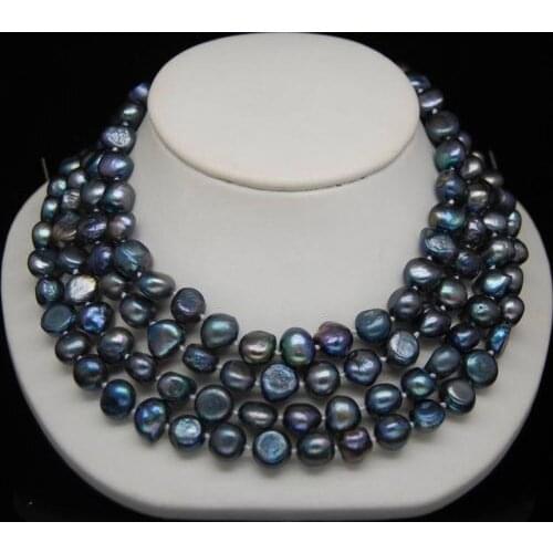 NEW Excellent 9-10mm Freshwater Black baroque pearl jewelry Necklace 64"