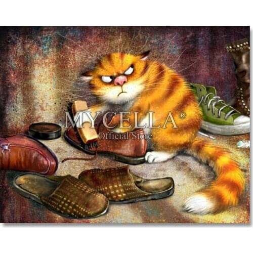 Full Diamond Embroidery Animal Cat is wearing shoes 5D Diamond Painting Cross Stitch Diamond Mosaic Needlework Christmas Gift