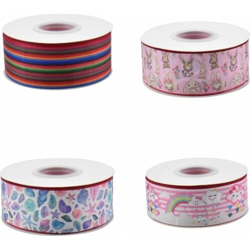Mexico Style Rainbow Rabbit Easter Cartoon Printed Grosgrain Ribbon Party Decoration 10 Yard DIY Bow Bag Material Handmade