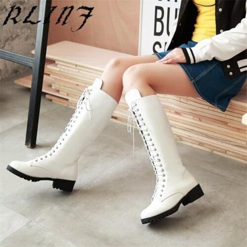 RLINF Plus Size Genuine Boots for Women Martin Boots In Front of The Korean Version of The Round Head
