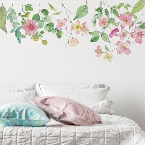 Hand-painted Pink Small Flowers Wall Stickers Pastoral scenery Wallpaper For Women Bedroom Hot Sale Removable PVC Wall Mural