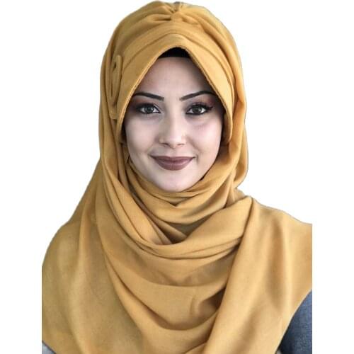 New Fashion 2021 Muslims Headscarf Islamic Clothing Turban Spring Summer Season Foulard Open Mustard Buckle Womans Hat Shawl