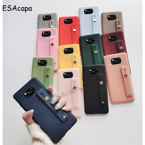 Candy Color Wrist Strap Silicone Phone Case For Xiaomi POCO X3 NFC Stand Holder Cover For Xiaomi POCO X3 Hand Band Soft Cover