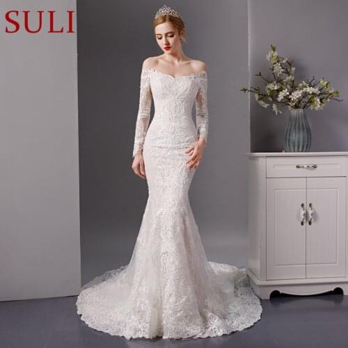 SL-6088 New Long Sleeve Mermaid Wedding Dress 2019 Wedding Gown Bride Dress Full Beads