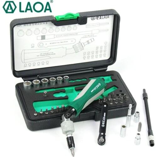 LAOA 36PCS Ratchet Screwdrivers Sets Sockets Screwdriver 180 Degrees Turn Hand Shank Made In Taiwan