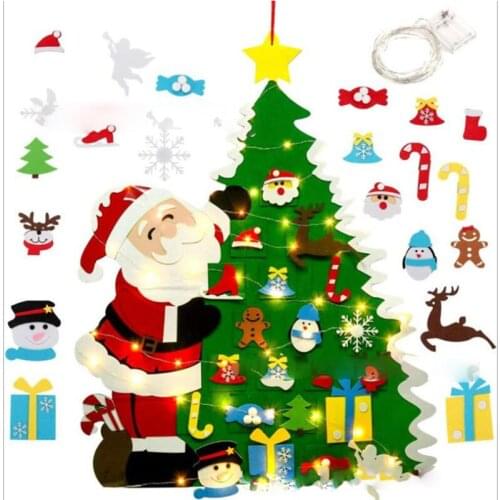 Felt Christmas Tree Children Diy 3D Xmas Tree Gifts Merry Christmas Decor For Home Cartoon Santa Claus Happy New Year 2022 Noel