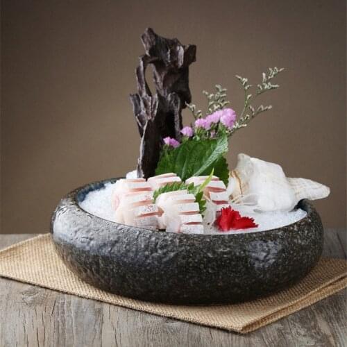 Japanese creative ceramic tableware seafood sashimi plate dish salad bowl coarse pottery art tableware flower ware Sushi plate