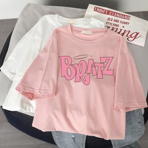 2021 New Summer Bratz Letter Print T-shirt Women Casual White Top Fashion T-shirt Short Sleeve Print