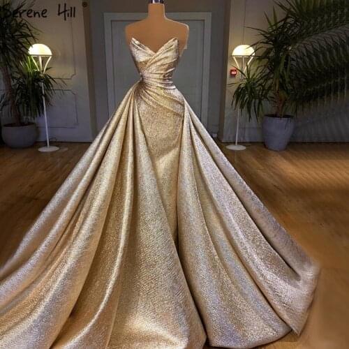 Serene Hill Champagne Mermaid Simple Evening Dress 2021 Sexy Strapless With Overskirt For Women Formal Party Dress CLA70626