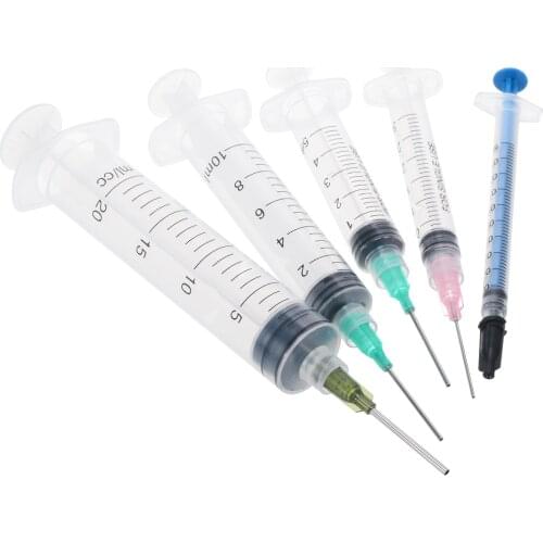 1 set 15 Pack Plastic Syringes 20ml 10ml 5ml 3ml 1ml + Blunt Tip Needles + Caps for Oil or Glue Applicator DIY Hobby Crafts