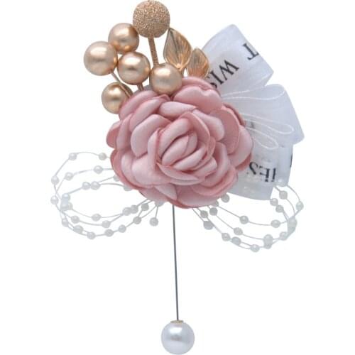 Creative Bride Brooch Pins Bridegroom Boutonniere Artificial Rose Flower Corsage Wedding Supplies
