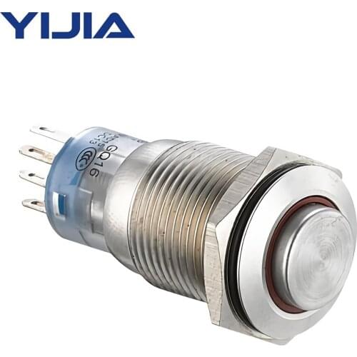 2NO2NC 16mm Latching 24V SS Metal Push Button Switch with High LED Angel Eye Lamp GQ16H-22EZ/S