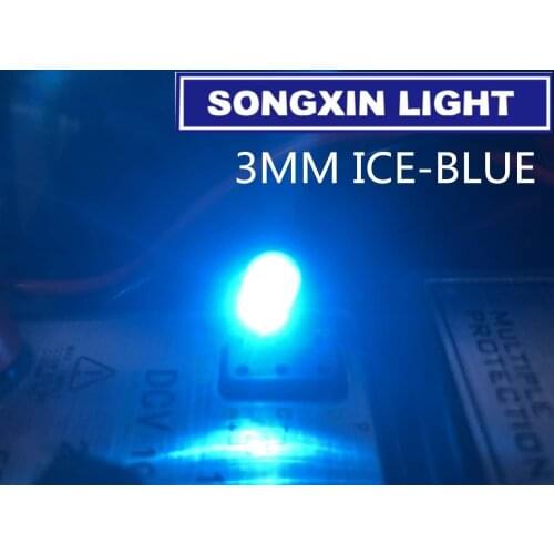 100PCS F3 3MM round light ice blue sky blue Endless LED light-emitting diodes water clear DIP Mechanical keyboard refitting lamp