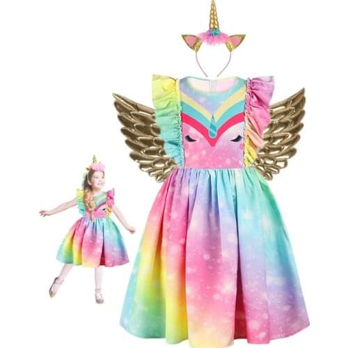 2020 Summer Girls Dress Unicorn rainbow Print Kids Dresses Baby Girls Princess Dress Party Clothes Birthday Dresses Vestidos