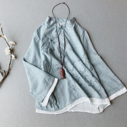 2021 woman chinese style shirts top folk cheongsam qipao tops flower print vintage clothing chinese style cheongsam blouse