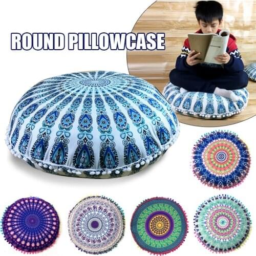 43/80cm Mandala Floor Pillows Case Bohemian Meditation Cushion Cover Round Flower Print Pouf Retro Boho Tapestry Cover Cases