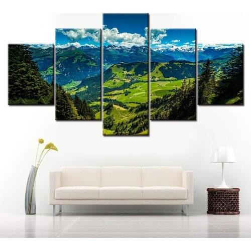 5 pieces HD Print Green Valley View Wallpaper posters on canvas Modular Wall Art Painting Poster for living room Home Decor