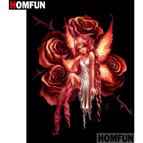 HOMFUN Full Square/Round Drill 5D DIY Diamond Painting "butterfly fairy" Embroidery Cross Stitch 5D Home Decor Gift A08766