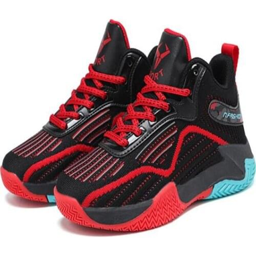 Kids Basketball Shoes Boys Shock-Absorbing Basketball Boots Breathable Teenager Children Basketball Training Sneakers Size 31-39