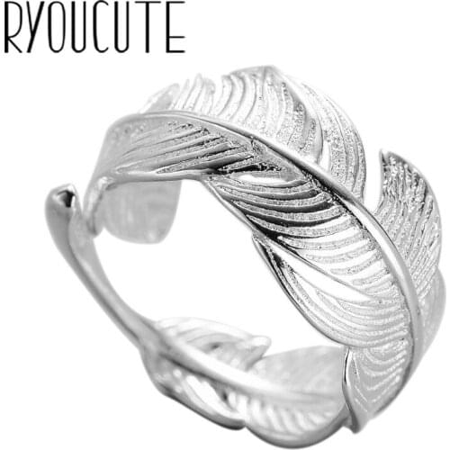 Bohemian Silver Color Feather Rings for Women Wedding Jewelry Adjustable Antique Statement Rings Anillos