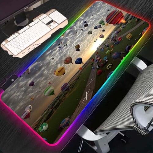 MRGLZY hot air balloon RGB landscape beauty painting big mouse pad LED color gaming accessories desk mat non-slip mat carpet mat