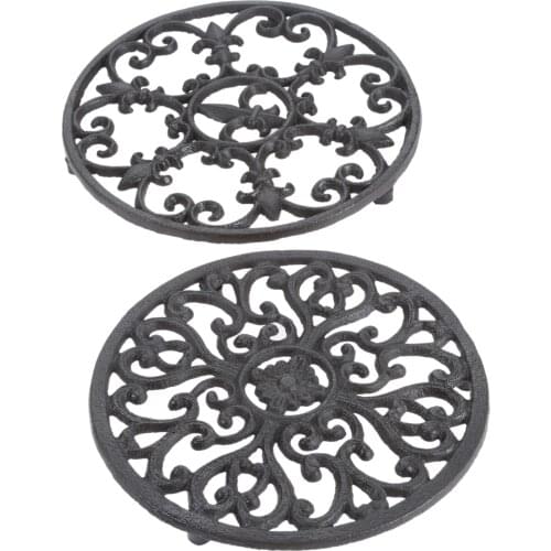 1pc Cast Iron Teapot Trivet Vintage Exquisite Brown Round Pot Holder Hollow Mat Insulation Pad Table Decor Kitchen Teaware Retro