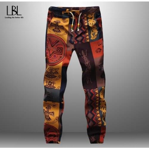 Spring Autumn Men Floral Printed Joggers Male Casual Loose Pants Mens Sweatpants Linen Pants Breathable Trouser 2021 New Fashion