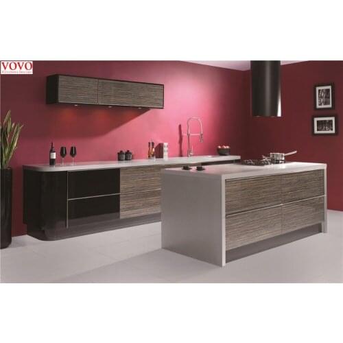 High gloss black wood grain kitchen furniture