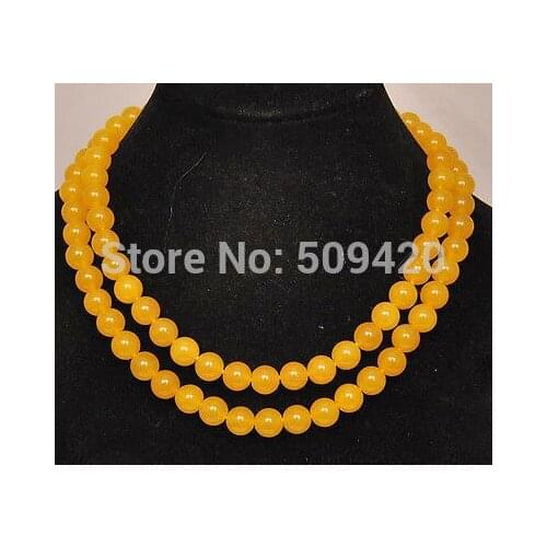 Hot sell Fast SHIPPING Wholesale jewe Charming!8mm Yellow Jade Necklace 32"