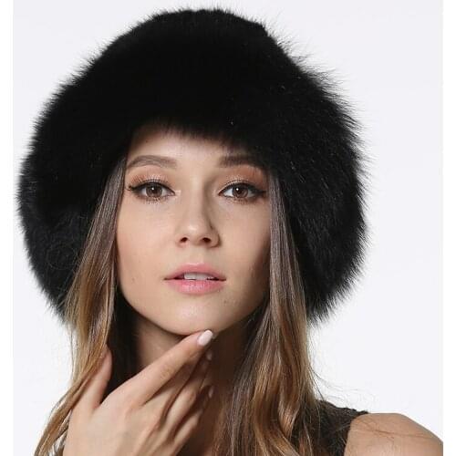 IANLAN Graceful Women Mink Fur Bucket Hats Winter Real Knitted Fur Hats for Ladies with Fox Fur Brim IL00037