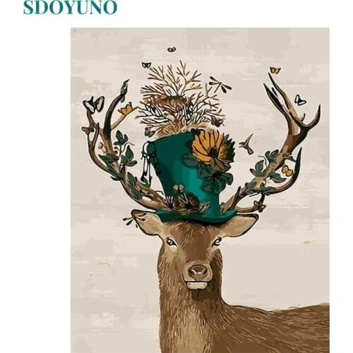 SDOYUNO 60x75cm Oil Pictures By Numbers DIY Animals Painting By Numbers On Canvas Frameless Deer Home Decoration Painting