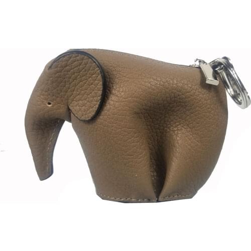 Genuine Leather Handmade Khaki Elephant Coin Purse Customized Animal Cute Girls Mini Women Shaped Bag Wallet Name Logo Monogr