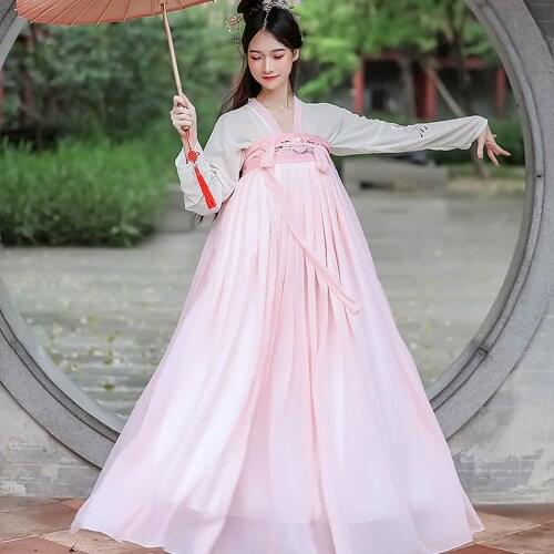 Cosplay Chinese Traditional Dress Pink Hanfu Stage Costumes Women Guzheng Dance Costume Summer Student Lady Fairy Skirt Set
