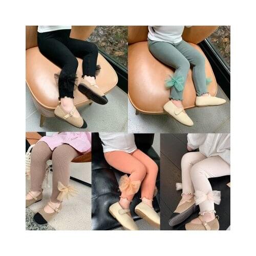 Baby Girl Leggings 2020 Autumn New Baby Girl Cute Bot Tie Casual Pants Kids Girls Thin Solid Legging Toddler Trousers 2-7 Years