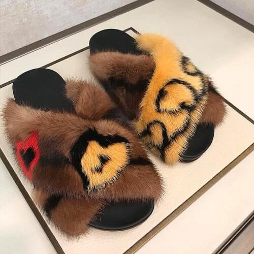 Leopard Mink Slippers Women Winter Slides Warm Flat Shoes Women Outdoor Chanclas Mujer Chic Ladies Shoes Luxyry Sapato Feminino