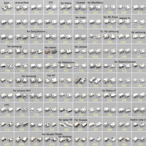 100Model Mini Micro USB Charging Socket Connector Mix SMD DIP V8 Port Charging Data Plug for Samsung Lenovo Huawei ZTE HTC ect
