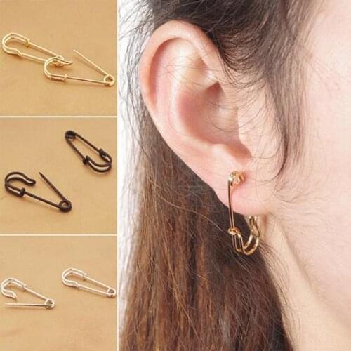 Womens Fashion Safety Pin Ear Studs Clip-On Copper Earrings Creative Jewelry Trendy Women