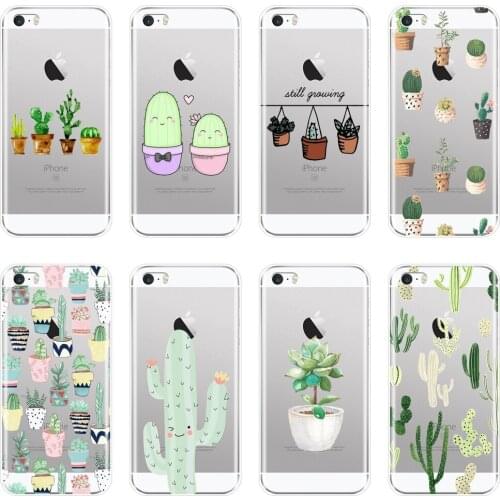 Cactus Flora Cute Flower Green Plants Cacti Floral Back Cover For iPhone 5C 5S SE 5 S Soft Silicone Phone Case For iPhone 4S 4 S