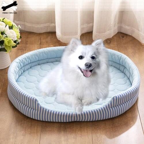 Pet Bed For Cat Dog Ice Silk Cool Stripes Mat Summer Cooling Kennel For Small Medium Cats Dogs Washable Pet Accessories